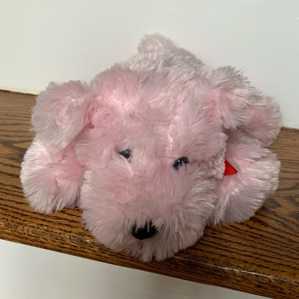 Animal Adventure Pink Puppy Dog Plush Stuffed Animal Toy Red Bow approx. 9"
